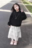 WVD女童連帽運動衫春秋2025新款洋派兒童春裝超好看衣服女大童黑色上 黑色厚棉T 黑色厚棉T 120 CM身高110- 曬單實拍圖