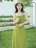 小野七天吊帶連衣裙綠色海邊度假風(fēng)高級感氣質(zhì)穿搭夏季法式綠色遮肉連衣裙 芥末綠單裙 L 曬單實(shí)拍圖