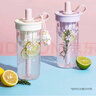 樂(lè )扣樂(lè )扣（LOCK&LOCK）櫻花吸管奶茶杯夏天塑料水杯戶(hù)外便攜提手水杯子720mL紫色 曬單實(shí)拍圖
