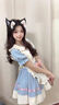 貓咪餐廳lolita女仆連衣裙cos服裝二次元圍裙日系洛麗塔可愛(ài)女裝 藍色套裝+白襪 S 曬單實(shí)拍圖