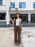 MJ STYLE窄版闊腿褲女2025新款垂感高腰寬松直筒秋冬休閑西裝褲 咖色 XL 曬單實(shí)拍圖