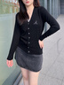NAOTIEA意大利小帆船長(cháng)袖V領(lǐng)針織衫上衣女2025年新款休閑開(kāi)衫內搭毛衣 黑色 XL （建議120-135斤） 曬單實(shí)拍圖