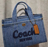 蔻馳（COACH）新款女士CARGO 26號丹寧款牛皮革托特包斜挎包通勤女包 B4/靛藍色 曬單實(shí)拍圖