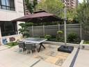 紫葉戶(hù)外遮陽(yáng)傘庭院傘帶燈別墅花園陽(yáng)臺室外擺攤傘太陽(yáng)能燈大型遮陽(yáng)傘 3米方LED燈條【配370斤水箱】 曬單實(shí)拍圖