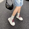 VOIC厚底牛皮小白鞋女鞋2025新款百搭運動休閑鞋增高系帶輕便系帶板鞋 酒紅色 36 曬單實拍圖