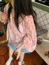 世希大碼300斤胖妹妹法式粉色雪紡碎花泡泡袖襯衫女夏裝甜美減齡上衣2 粉色 2XL 150-200斤 曬單實(shí)拍圖