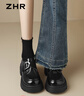 ZHR厚底單鞋女復古輕便魔術(shù)貼樂(lè )福鞋英倫通勤皮鞋配裙子JF172黑色39 曬單實(shí)拍圖
