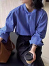 京多夢法式藍色格子長袖襯衫女春秋季新款蝴蝶結(jié)系帶襯衣高級感小眾上衣 藍色 M （95-105斤） 曬單實拍圖
