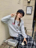 VEOX毛衣女針織衫女2025新款小狗貼布糖果色甜美秋季百搭外套短款上衣 灰色 M 建議90-105斤 曬單實(shí)拍圖