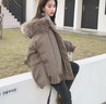 DALEY MODE派克棉服外套女大毛領(lǐng)格子冬季韓版寬松學(xué)生面包服原宿風(fēng)棉襖女 咖啡色【帶毛領(lǐng)】 M 110斤以下 曬單實(shí)拍圖
