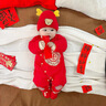 G.DUCKKIDS2024拜年服嬰兒衣服秋冬新款新年男女寶寶過(guò)年紅色喜慶滿(mǎn)月連體衣 S392偏襟大紅連體衣 包腳 36cm 59碼：0-3個(gè)月寶寶 曬單實(shí)拍圖