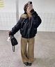 棉致座山雕大毛領(lǐng)派克服連帽棉服女冬季新款外套加厚羽棉襖絨服棉衣 鳳523黑色【高品質(zhì)】 M 110-125斤 曬單實(shí)拍圖