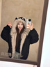 鹿王戀雪貓耳朵加絨連帽羽絨棉服女冬季2025年新款保暖加厚座山雕棉襖外套 黑色  2XL 曬單實(shí)拍圖