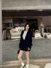 彌柯菲2025秋冬松弛感精仿羊毛坑條針織衫短褲休閑顯瘦針織毛衣女套裝潮 藏藍色 M 曬單實(shí)拍圖
