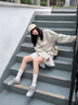 GG-CC【張婧儀同款】怪誕星球復(fù)古撞色德訓鞋女秋季新款休閑鞋G25X5977 啞銀色 四季款 37 曬單實拍圖
