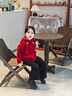 班喜迪女童毛衣外套秋裝2025新款洋氣寶寶紅色開(kāi)衫斗篷春秋兒童針織上衣 紅色 110 曬單實(shí)拍圖