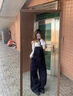 QTQP韓版寬松氣質(zhì)休閑闊腿褲女2025春秋季新款減齡疊穿連體背帶牛仔褲 深藍(lán)色 【加長】 M 曬單實(shí)拍圖