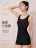 李寧（LI-NING）泳衣女專(zhuān)業(yè)訓練連體平角游泳衣女士時(shí)尚大碼泳裝011 黑金 L  曬單實(shí)拍圖
