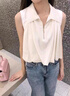 西兒小清新法式無(wú)袖襯衫女夏季2025新款設計感小眾寬松短款背心上衣 白色 均碼 曬單實(shí)拍圖