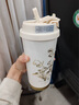 富光拾喜（FUGURNG BESTJOY）保溫杯咖啡杯男女士陶瓷內(nèi)膽隨行杯學(xué)生吸管水杯子 白鈴蘭520ml 曬單實(shí)拍圖