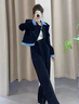 沐依琳假兩件休閑褲女裝套裝2025年秋韓版百搭上衣洋氣闊腿褲兩件套女 黑色套裝 L 建議100-115斤 曬單實(shí)拍圖