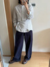 優(yōu)衣庫女裝針織廓形長(cháng)褲/彎刀鐮刀褲子25秋冬新款483722 475344 483722/69藏青色 M 曬單實(shí)拍圖