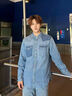 Levi's李維斯25年秋冬新款男士美式翻領(lǐng)拼色休閑牛仔襯衫外套 淺藍 S 曬單實拍圖