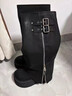渝鼎福小個(gè)子厚底增高長(cháng)靴女秋季不過(guò)膝高筒堆堆靴松糕底騎士靴子褲管靴 黑色 單層 跟高5cm 36 曬單實(shí)拍圖