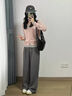 暄琰 粉色假兩件針織開(kāi)衫女裝早秋季穿搭新款韓系上衣慵懶風(fēng) 假兩件針織毛衣粉紅色 均碼 曬單實(shí)拍圖