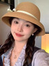時(shí)島赫本風(fēng)帽子海邊草帽女編織漁夫帽女遮陽(yáng)帽防曬帽文藝甜美禮帽米白 【米色】 均碼 曬單實(shí)拍圖