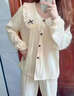 JIOESC睡衣女秋冬季長(cháng)袖長(cháng)褲學(xué)生寬松荷葉邊開(kāi)衫公主風(fēng)家居服兩件套裝QC 蝴蝶結娃娃領(lǐng) L 【100-120斤】 曬單實(shí)拍圖