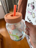 炊大皇玻璃杯耐高溫大容量女生高顏值水杯茶水吸管分離新款杯子咖啡杯 花朵炫彩玻璃杯800ML（小藍花） 曬單實(shí)拍圖