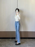 樂(lè )町彈力牛仔褲2025年春季新款復古少女高腰顯瘦喇叭褲九分褲型 牛仔淺藍（現貨） L 曬單實(shí)拍圖