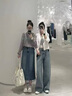 水云間·SHUI YUN JIAN女裝 簡(jiǎn)約亞麻直筒高腰闊腿牛仔褲2025夏季衣服新款 藏青 M 曬單實(shí)拍圖