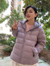 MsShe【90%白鴨絨】大碼女裝2025秋冬季胖mm撞色連帽羽絨服外套女 冷灰紫色現貨 3XL 曬單實(shí)拍圖