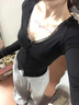 蔚占長(zhǎng)袖t恤女修身蕾絲打底衫女可外穿黑色洋氣款v領(lǐng)辣妹上衣女內(nèi)搭女 黑色蕾絲打底衫 M 【建議85-100斤】 曬單實(shí)拍圖