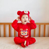 迪士尼（Disney）嬰兒連體衣夏季滿月一百天周歲寶寶衣服男孩紅色百日宴棉女套裝 長(zhǎng)袖套頭大紅金龍 不含帽子 90cm (22-26斤內(nèi)) 曬單實(shí)拍圖