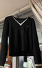三彩2025冬季新款V領(lǐng)假兩件繡花針織衫絞花肌理長(cháng)袖套頭衫M 曬單實(shí)拍圖