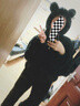 望點(diǎn)小熊加厚加絨珊瑚絨睡衣女秋冬外穿超厚款連帽家居服套裝冬天新款 黑色套裝(加厚300克) 不掉毛 L  建議105-120斤 曬單實(shí)拍圖