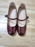紅蜻蜓瑪麗珍女鞋春季新款一字帶粗跟女單鞋甜美小皮鞋WFB15043 酒紅色 35 曬單實(shí)拍圖