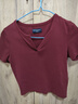 馬登女裝 修身短袖t恤女美式亨利正肩短衫純色內搭打底衫辣妹衣服 酒紅色 M 修身版型可拍大一碼 曬單實(shí)拍圖