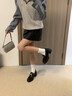 STELLA WEISZ金扣山茶花~7cm粗跟2025新款時(shí)尚厚底懶人樂(lè )福鞋女jk休閑小皮鞋 黑色 35 (225mm) 曬單實(shí)拍圖