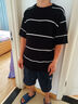 馬登工裝 美式休閑黑白撞色條紋T恤Cityboy半袖日系圓領(lǐng)短袖男夏 靜謐黑 寬松偏大 S 曬單實(shí)拍圖