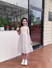 迪士尼（Disney）童裝公主裙女童連衣裙夏季新款禮服裙兒童裙子夏天無袖高端演出服 香檳色（手臂三條鏈珠） 130 建議7~8歲（120-130cm） 曬單實拍圖