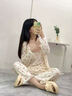 眺德高睡衣女 長(cháng)袖吊帶長(cháng)褲三件套帶胸墊韓版甜美櫻桃家居服春夏秋季 櫻桃三件套【帶胸墊】 L 碼丨95-110斤 曬單實(shí)拍圖