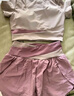 維多利亞旅行者瑜伽服女跑步運動套裝夏季健身服普拉提短袖短褲帶胸墊兩件套紫L 曬單實拍圖