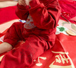 優(yōu)奇男寶寶春秋套裝中式分體紅色滿月百天周歲禮服抓周嬰兒衣服 曬單實(shí)拍圖