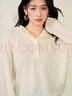 百家好（Basic House）Basic House/百家好鉤花連帽綿羊毛半襟針織衫女軟糯寬松套頭毛衣 白色 M 曬單實(shí)拍圖