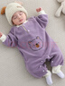 Aceboer嬰兒衣服秋冬新生兒連體衣棉柔軟睡衣嬰幼兒滿(mǎn)月服寶寶哈衣爬服 小熊紫色【奧粒絨連體】 66cm 曬單實(shí)拍圖