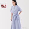 無印良品（MUJI）女式 涼感 短袖襯衫連衣裙女裝裙子純棉25年夏季長裙涼感物語 薩克森藍(lán)條紋 M (160/84A) 曬單實拍圖
